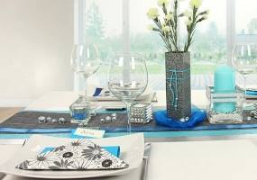 Tischdeko blau silber Fest