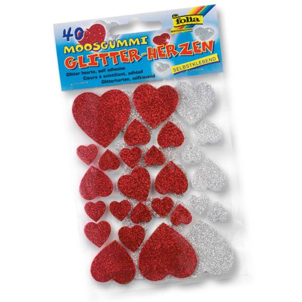 Moosgummi Glitter-Sticker Herzen | Rote Moosgummiherzen zum Aufkleben