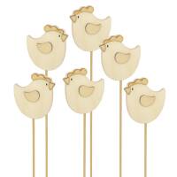 Blumenstecker Hühnchen, 6 Stück aus Holz