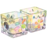 Teelichtglas farblos eckig, 5x5 cm