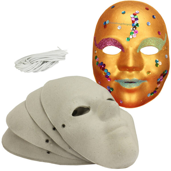 Maske für Kinder / Jugendliche aus Pappe, 6 Stück Gr. XS unbemalte / blanko Masken