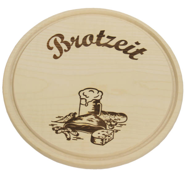 Brotzeitbrett rund Ø 30 cm mit Brennstempeldruck unverleimtes Ahornholz