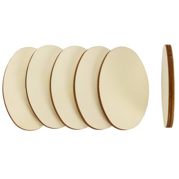 Holzscheiben oval, 6 Stück, ca. 8,3 cm aus Sperrholz gelasert 6mm stark