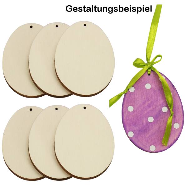 Holzscheiben oval 6 Stück Ostereier 8 cm Aufhänger Holzeier Ostereier 4mm stark
