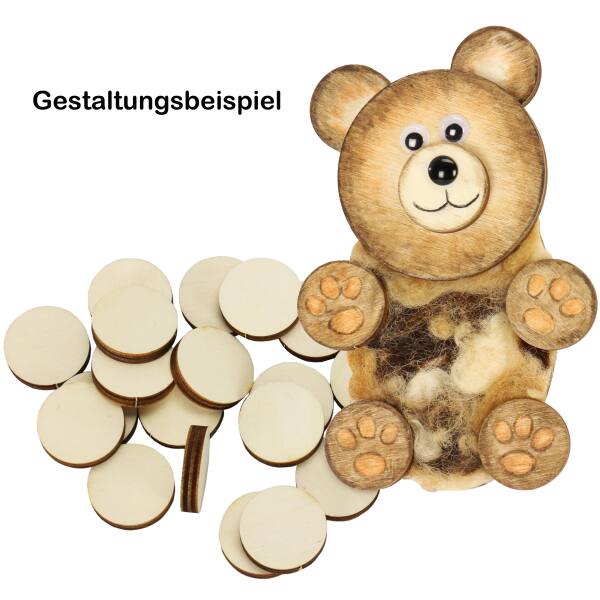 Holzscheiben rund ohne Loch, Ø 3 cm, 20 Stück aus Sperrholz  4mm stark