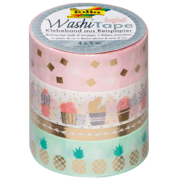 Washi Tape Hotfolie Goldfarben, 4 Rollen unterschiedliche Breite