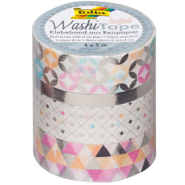 Washi Tape Hotfolie Silberfarben, 4 Rollen in unterschiedlicher Breite