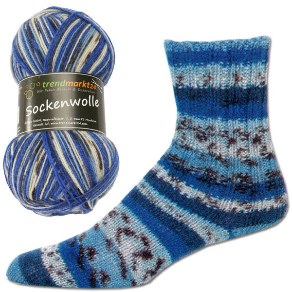 Sockenwolle 4fädig blau Jacquard 100g schadstoffgeprüfte Qualität