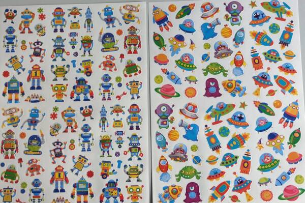 Sticker Roboter und Raumfahrt, je 1 Blatt je 18x25cm