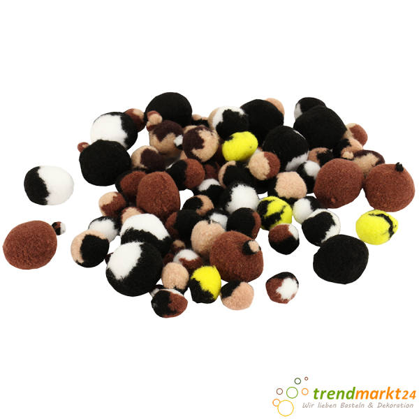 Pompons bunt gemischt Tieroptik 100 Stück