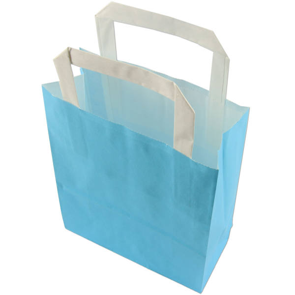 Papiertragetasche blau mit Flachhenkel 6er Pack, 18x22 cm