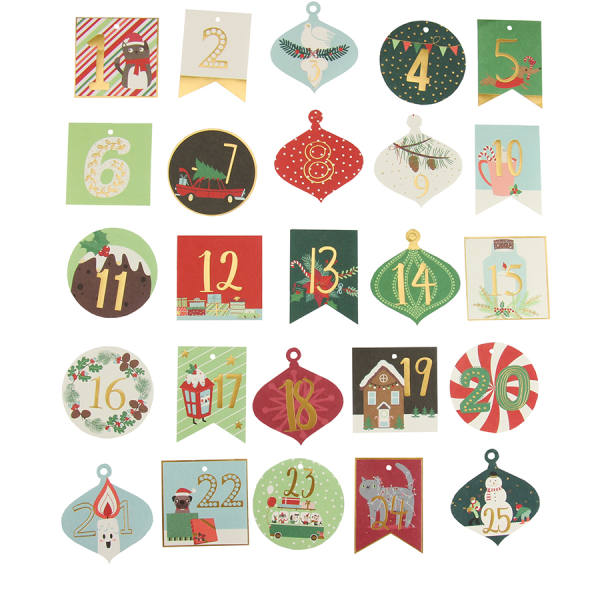 Adventskalender Zahlen Adventszahlen 24 Stück, Hänger mit Loch