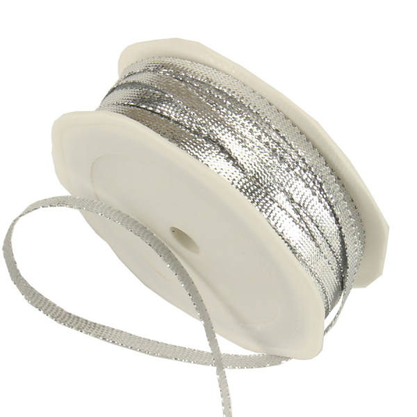 Lurexband silber glänzend, Rolle 6mm breit, 25m lang, Geschenksband Weihnachten