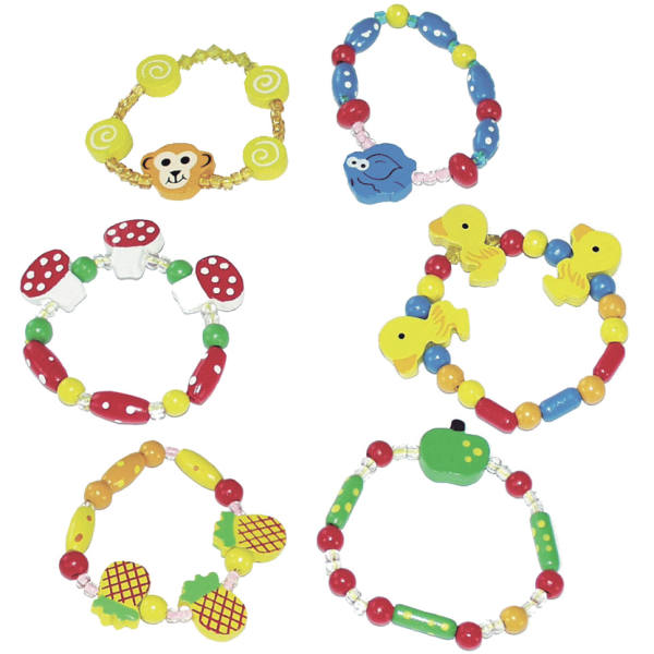 Armband Kinderarmband Set 24 Stück mit Holzperlen in 6 Motiven