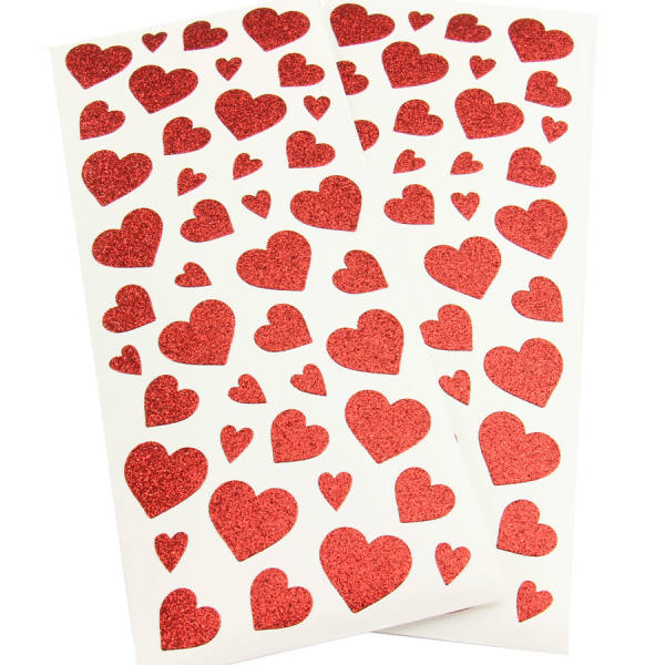 Sticker Herzen rot ca. 1 - 2,5cm groß 1 Set Aufkleber mit 2 Blatt