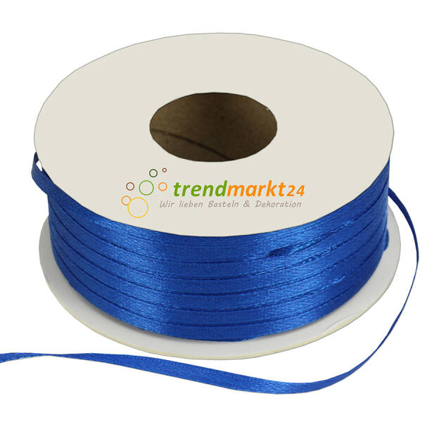 Doppelsatinband 3mm breit blau Rolle 100m lang Dekoband