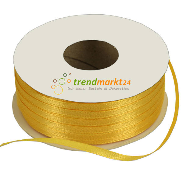 Doppelsatinband 3mm breit maisgelb Rolle 100m lang Dekoband
