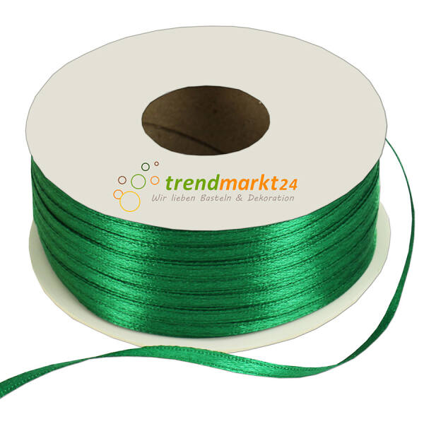 Doppelsatinband 3mm breit grün Rolle 100m lang Dekoband
