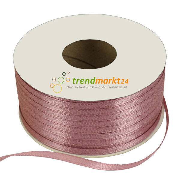 Doppelsatinband 3mm breit dunkelrosa Rolle 100m lang Dekoband