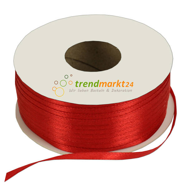 Doppelsatinband 3mm breit rot Rolle 100m lang Dekoband