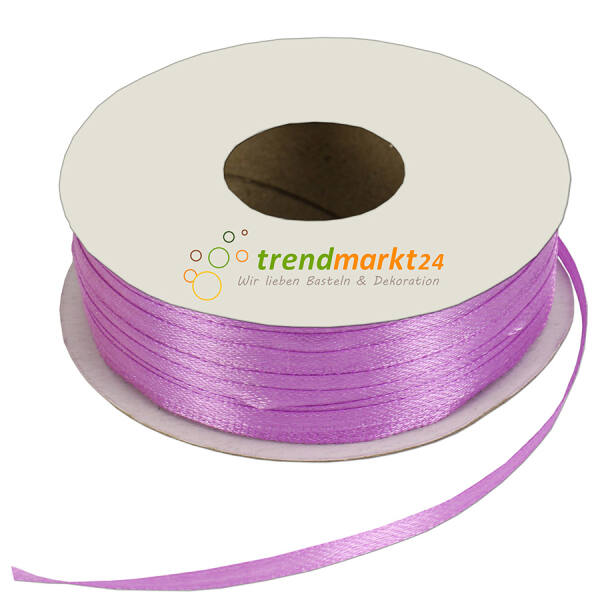 Doppelsatinband 3mm breit helllila Rolle 100m lang Dekoband