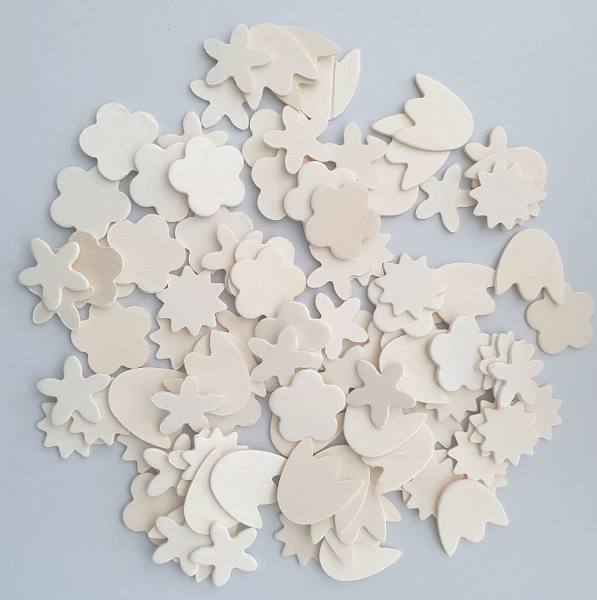 Streuteile Blumen aus Holz, Set mit Holzblumen 100 Stk.