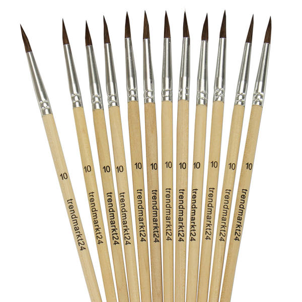 Haarpinsel rund Nr. 10, 12 Stück Packung Schulmalpinsel Aquarellmalpinsel