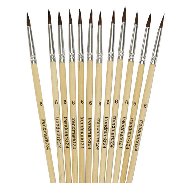 Haarpinsel rund Nr. 6, 12 Stück Packung Schulmalpinsel Aquarellmalpinsel
