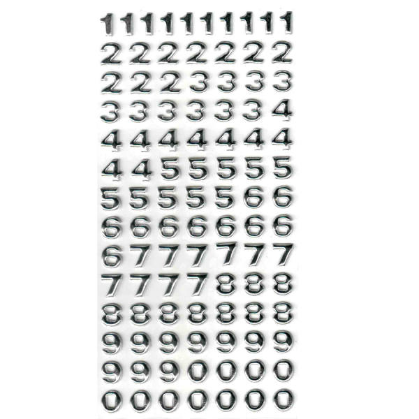 Sticker Zahlen silber 0-9, 1 Blatt Zahlensticker Softysticker  10mm