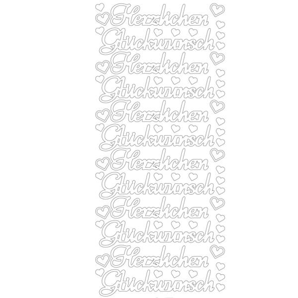 Konturensticker Herzlichen Glückwunsch silber mit Herzen 1 Bogen