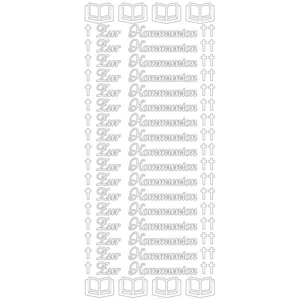Sticker Zur Kommunion silber mit Bibel und Kreuz 1 Bogen