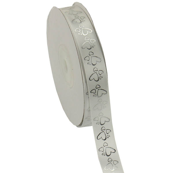 Satinband weiß 1 Rolle 15mm x 25m mit Herzen Satin Band Hochzeitsband