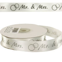 Satinband weiß Mr & Mrs Motivband 1 Rolle 20mm x 25m Hochzeitsband Geschenkband