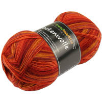 Sockenwolle 4 fädig, 100 rot orange Jacquard, schadstoffgeprüfte Qualität, 75% Schurwolle 25% Polyamid