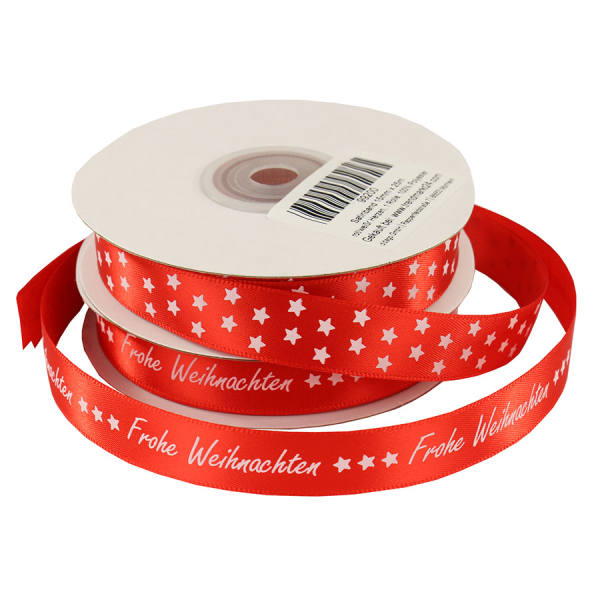 Satinbänder Set Weihnachten rot / weiß Frohe Weihnachten und Sterne Satinband rot Geschenksbänder