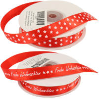 Satinbänder Set Weihnachten rot / weiß Frohe Weihnachten und Sterne Satinband rot Geschenksbänder