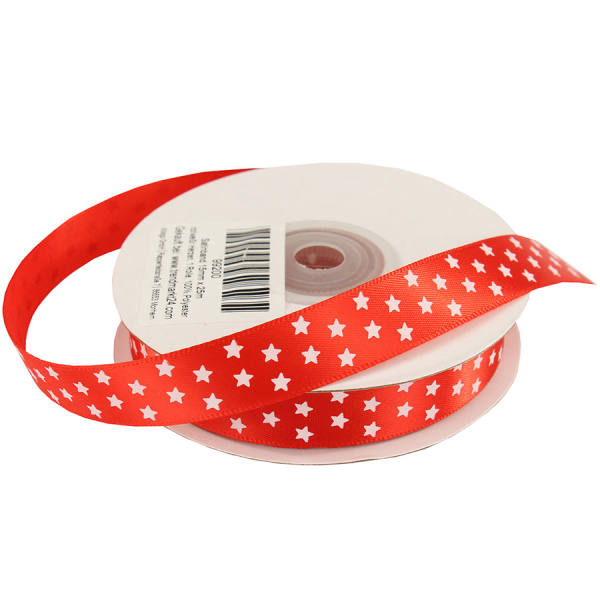 Satinband Sterne Weihnachten rot weiß 12 mm 25 m Dekoband Satin Geschenksbänder