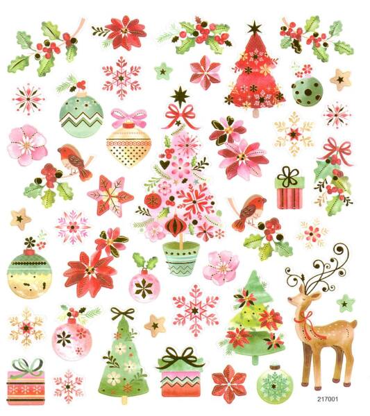 Weihnachtssticker Tannenbaum Geschenke Christbaumkugeln ca. 7 - 4 cm groß