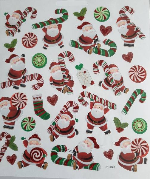 Weihnachtssticker Nikolaus Zuckerstange rot grün ca. 7 - 4 cm groß