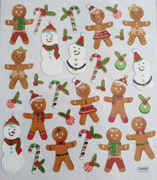 Weihnachtssticker Lebkuchen Männchen & Frauen Zuckerstange ca. 7 - 4 cm groß