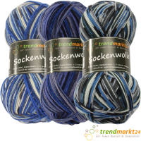 Wolle Set Mix blau 4fädig Sockenwolle je 100g ( 300g...