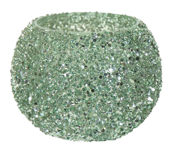 Kugel Blumenvase glitzer grün Ø 11 x 8,5 cm Pflanzen Deko Teelichtglas