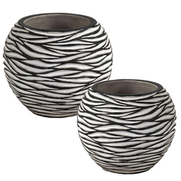 Zebra Blumentopf Set schwarz weiß Kugel 1x Ø 18 x 15 cm | 1 x Ø 15 x 12,5 cm Blumenvasen rund