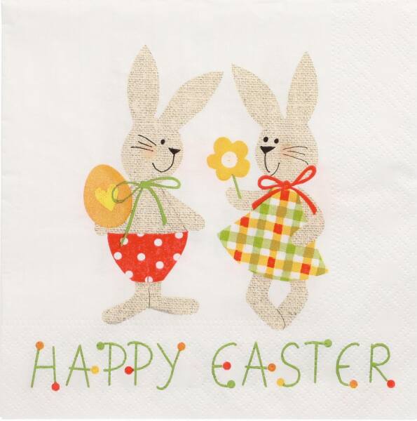 Papierservietten Ostern Osterhase mit Schriftzug Happy Easter 3-lagig, 33x33 cm, 20 Stück