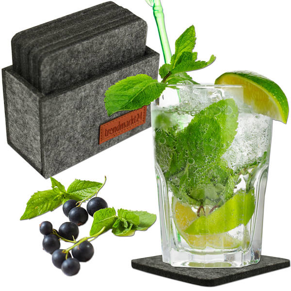 trendmarkt24 Filzuntersetzer dunkelgrau Glasuntersetzer Set eckig 8 Stück 10x10x0,5 cm
