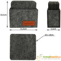 trendmarkt24 Filzuntersetzer dunkelgrau Glasuntersetzer Set eckig 8 Stück 10x10x0,5 cm