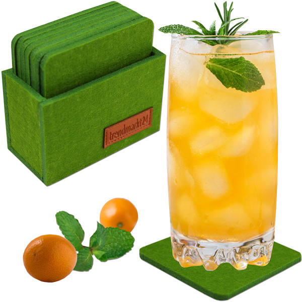 trendmarkt24 Filzuntersetzer olivgrün Glasuntersetzer Set eckig 8 Stück 10x10x0,5 cm