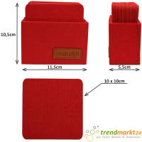 trendmarkt24 Filzuntersetzer rot Glasuntersetzer Set eckig 8 Stück 10x10x0,5 cm