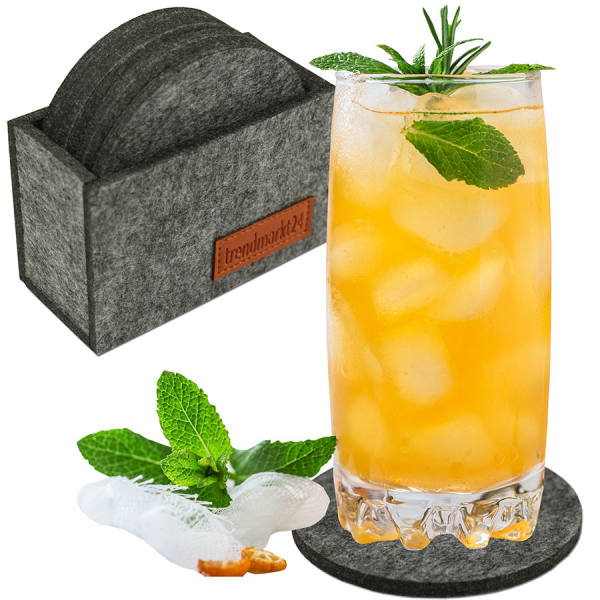 trendmarkt24 Filzuntersetzer dunkelgrau Glasuntersetzer Set rund 8 Stück Ø 10 x 0,5 cm