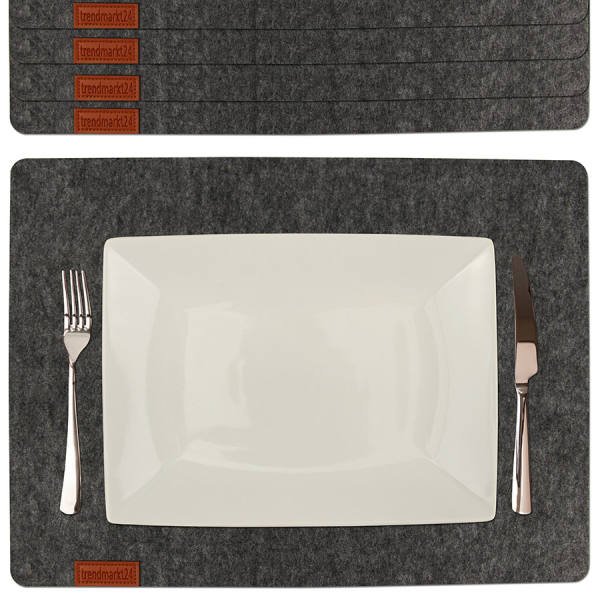 trendmarkt24 Filzuntersetzer dunkelgrau Set eckig 5 Stück 45x33x0,5 cm Tischset